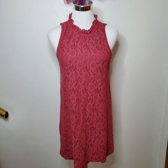 Altar'd State Size S Dress Red Brick Lace Lined Lace Neck Tie Back - Picture 12 of 12